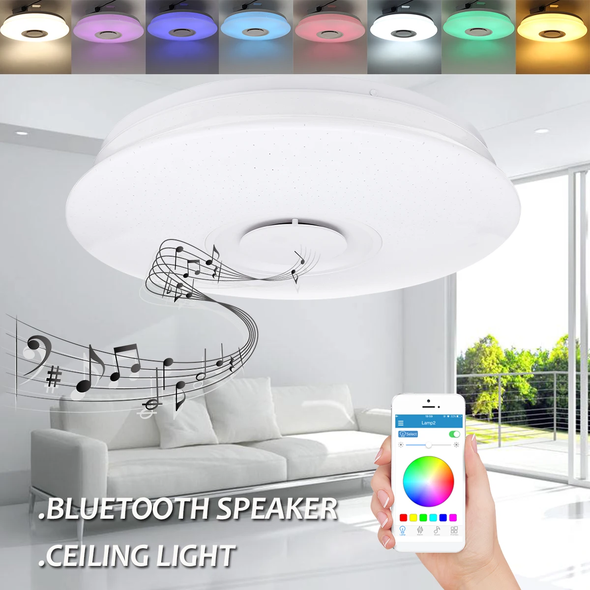 LED Ceiling Speaker Lamp Dimmable Smart App Remote Control RGB Led