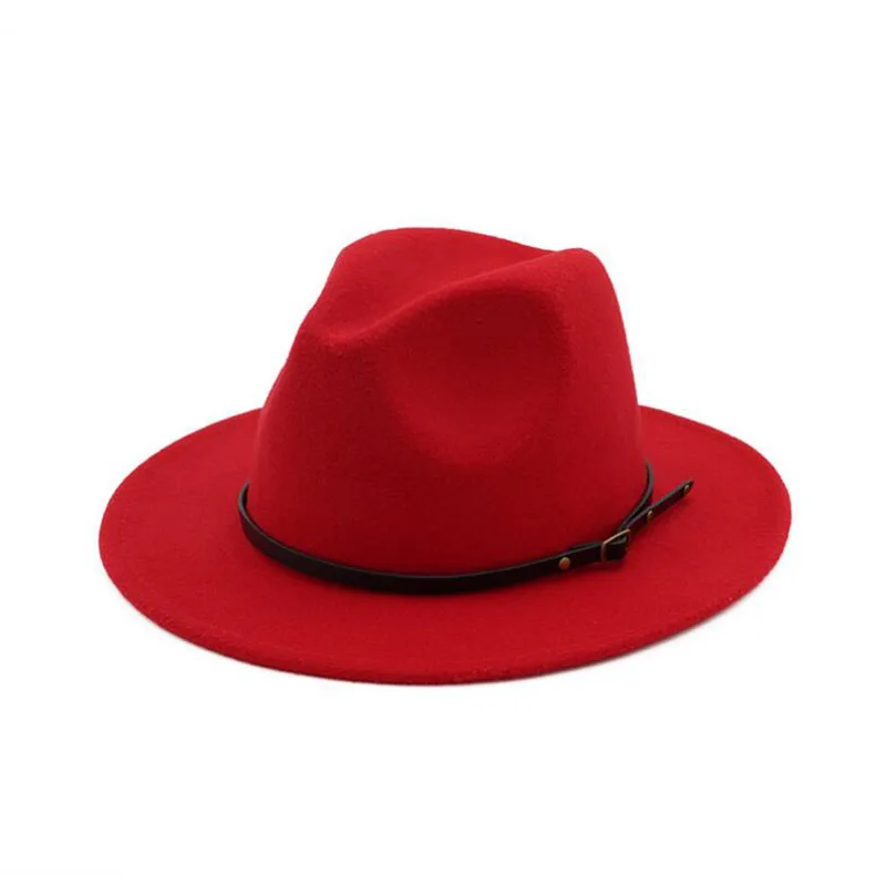 FS Классическая фетровая шляпа с широкими полями для мужчин осень зима фетровая шляпа Трилби джазовые шляпы женские Панамы Черные Серые Гангстерские шляпы - Цвет: Красный
