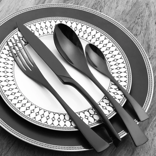 Black Silverware Sets 18/10 Stainless Steel Gold Cutlery Set Dinner ... Black Silverware Sets 18/10 Stainless Steel Gold Cutlery Set Dinner ...