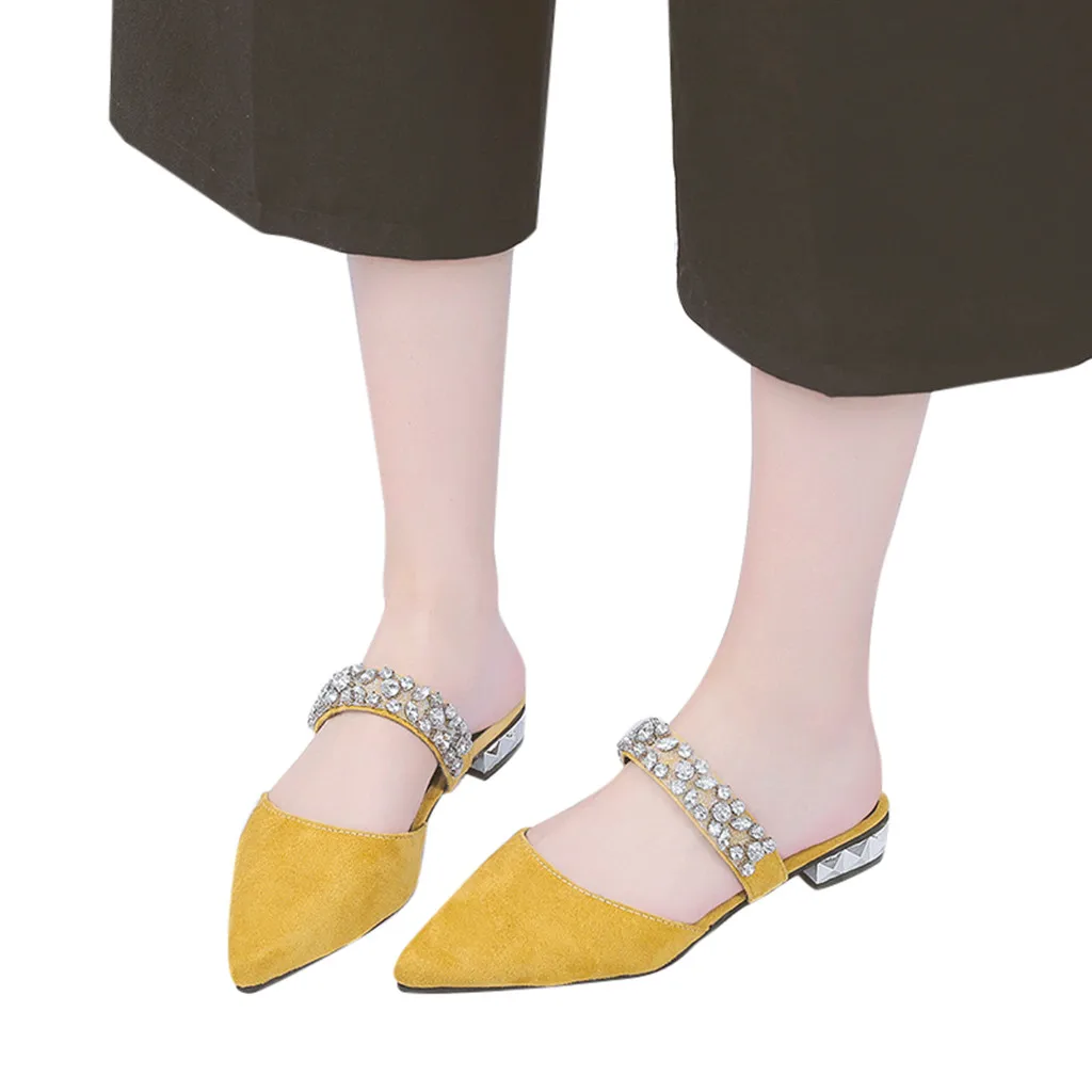 

YOUYEDIAN women low heel shoes Fashion Casual Point Toe Crystal Work Shoes Ladies Square Heel Shoes chaussure femme talon es#G30