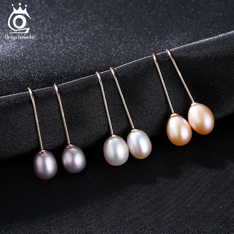 

ORSA JEWELS Solid 925 Sterling Silver Hook Earrings Women Fine Fresh Water Pearl 8 MM Female Fashion Party Silver Jewelry PSE126