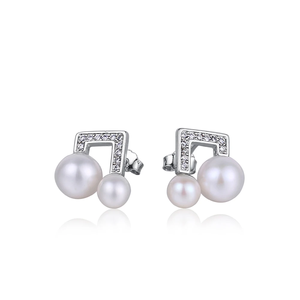 

Asymmetrical Musical Note 925 Sterling Silver Pearl Stud Earrings 6-7mm AAA Flawless Natural Freshwater Pearl Earrings For Women