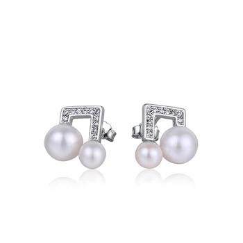 

Asymmetrical Musical Note 925 Sterling Silver Pearl Stud Earrings 6-7mm AAA Flawless Natural Freshwater Pearl Earrings For Women