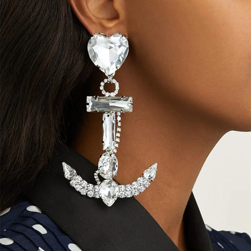 

Women Fashion Shiny Crystal Anchor Charm Dangle Earrings Jewelry Trendy Lady's Statement Earrings Accessories New Arrival
