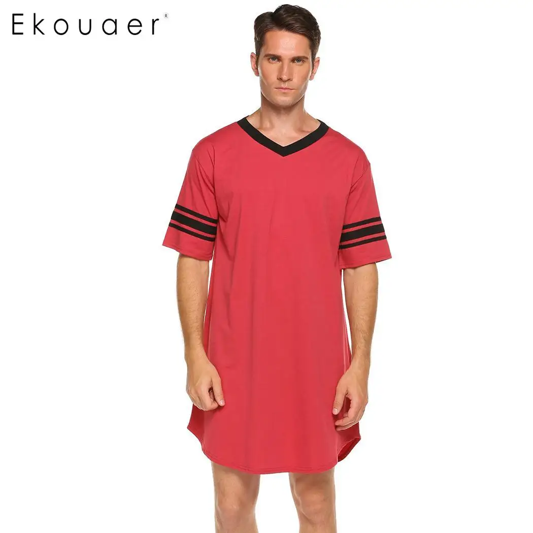 Ekouaer Man/’s Short Sleeve Nightgowns Pajama Nightshirts Long Sleep Shirt
