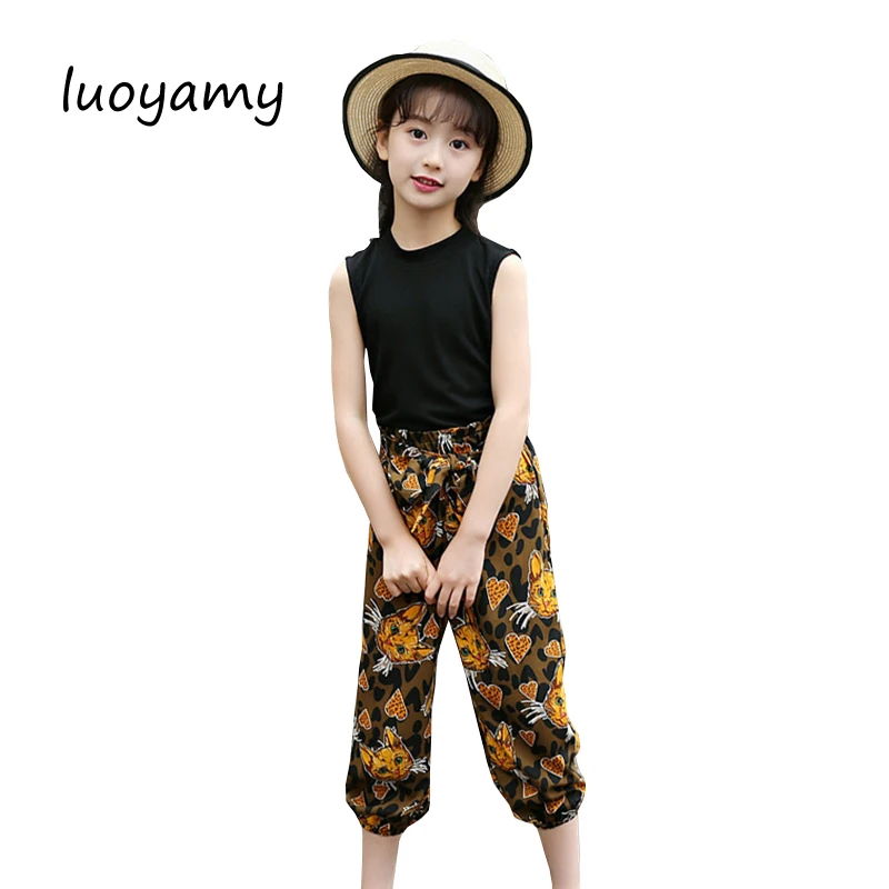 

luoyamy Girls Suit 2018 Summer Children Casual Clothing Set Cotton Sleeveless Outfit Vest + Pants 2Pcs Kids Clothes