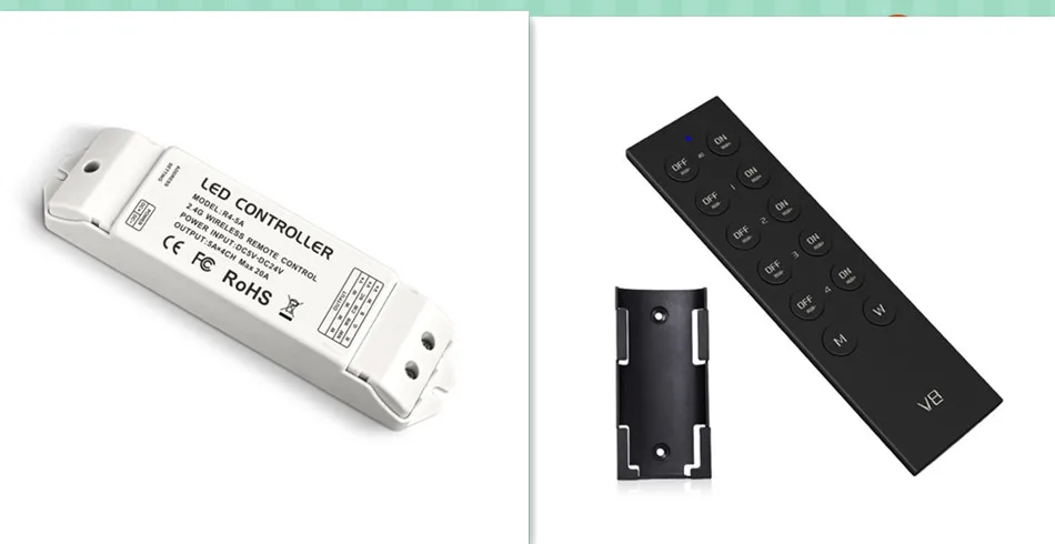 

R4-5A&V8;2.4G LED RGBW controller;DC12-24V input;5A*4CH output