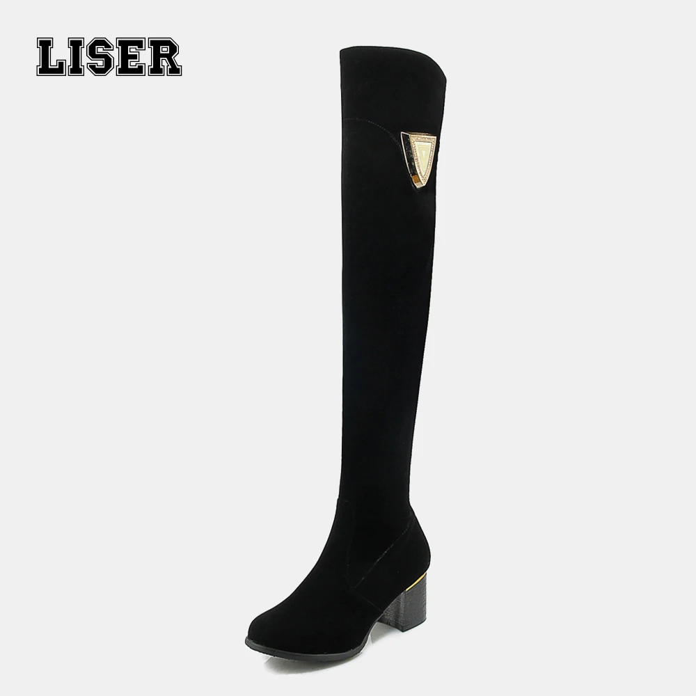 

2019 fashion women's luxury black velvet boots long over the knee thigh high round toe plus size ladies formal warm winter shoes