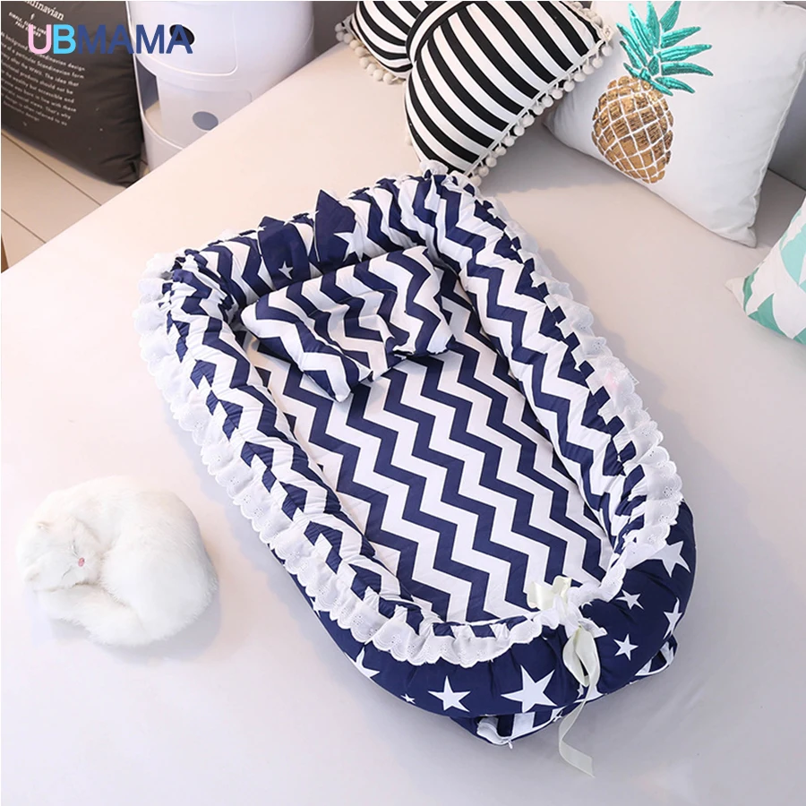 Dorminhoco do Bebê Recém-nascidos de Algodão Rendas de Alta Viagem Simples Lindo Travesseiro Dobrável Portátil Stripde Qualidade Sólida Berço Cama Macia 29 Mamãe e Bebê
