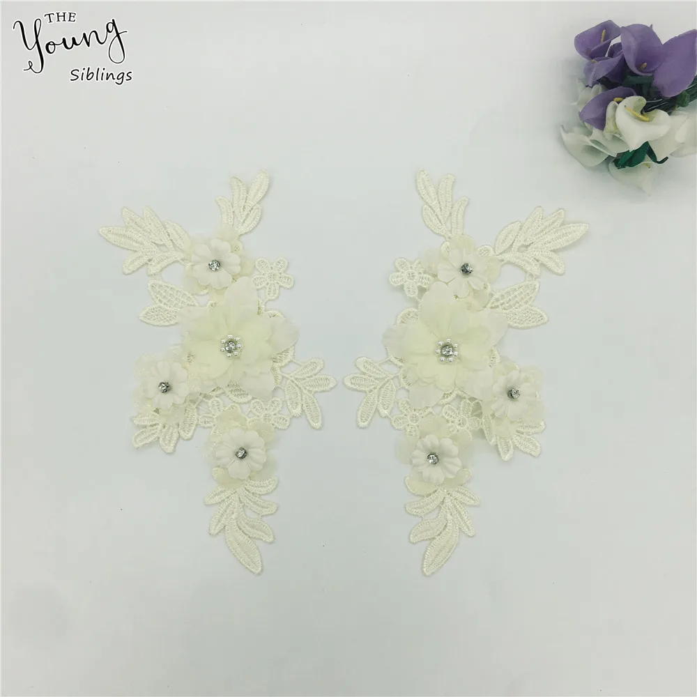 

New arrive Embroidery Applique 3D flower Lace collar DIY Trim Rhinestone Neckline Sewing Dresses Accessories A pair of sale