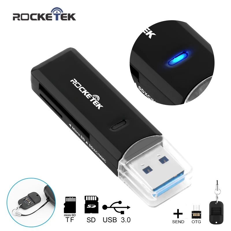 Rocketek Высокое качество usb 3,0 мульти 2 в 1 памяти otg телефон кард-ридер 5 Гбит/с адаптер для SD/TF micro SD ПК Компьютерные аксессуары