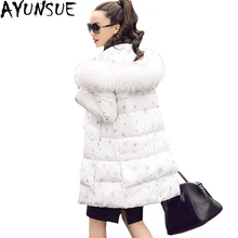 Новинка, настоящий большой меховой воротник, толстовки, зимние пуховики, теплая парка с принтом, 90% белый утиный пух, куртки для женщин ST507