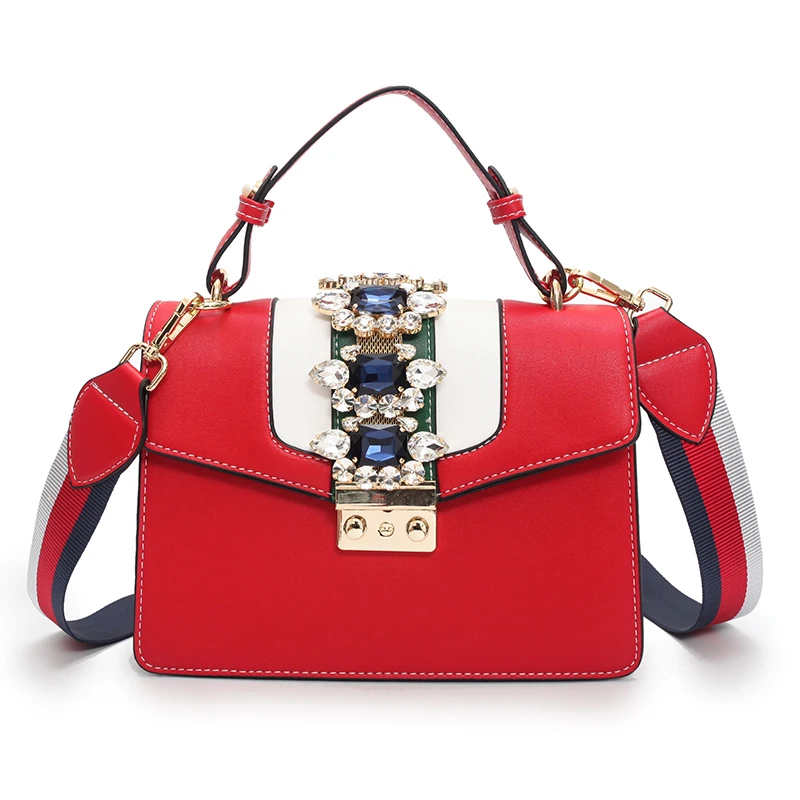 Женские сумки через плечо, роскошные сумки, женские сумки, дизайнерские модные кожаные сумки через плечо, женские сумки-мессенджеры с бриллиантами, красные - Цвет: Red