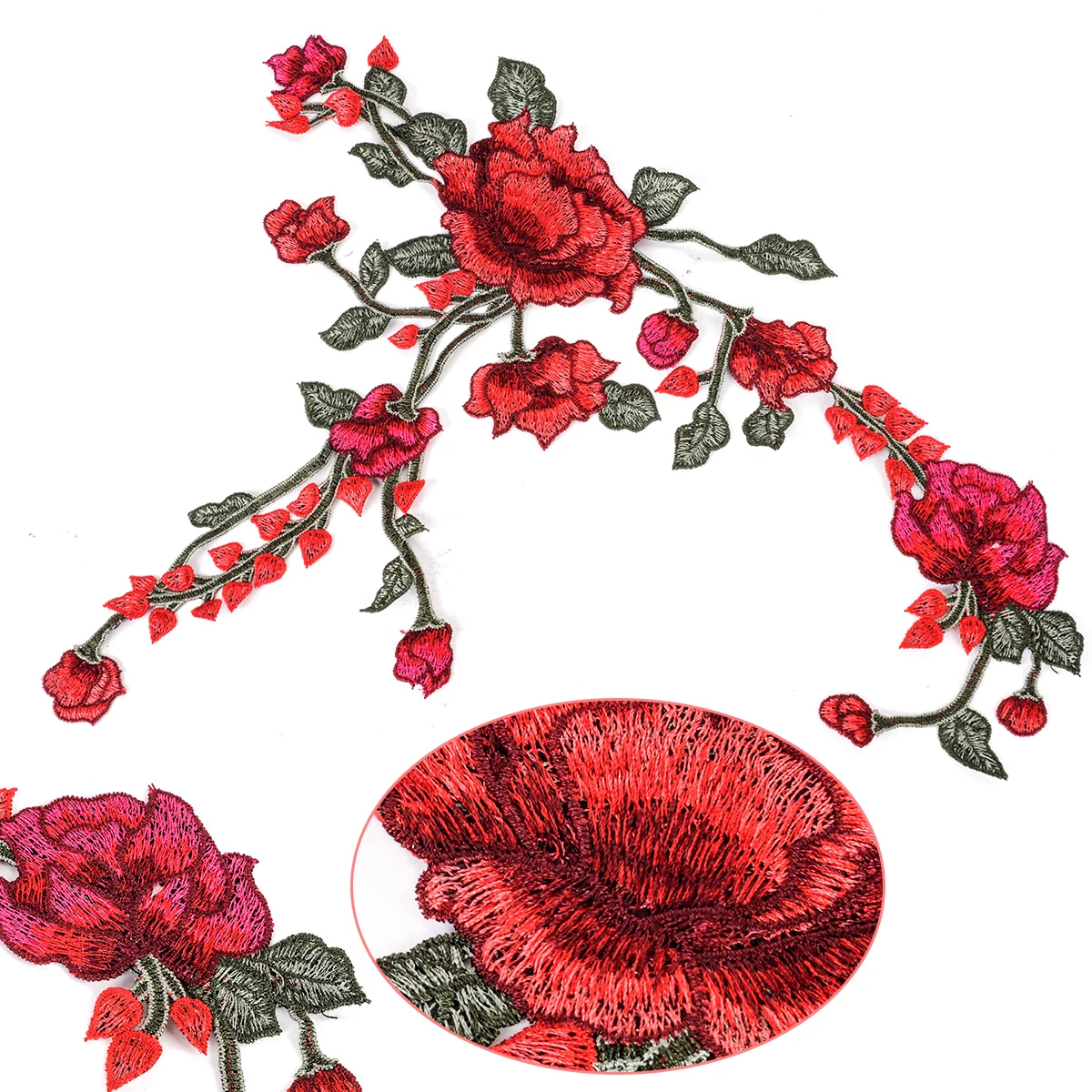 

1pc Mayitr Embroidery Rose Flower Patch Badges Embroidered Cheongsam Fabric Applique Sewing Decoration Patches For Cloth Bags