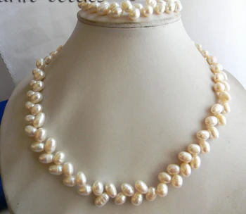 

Prett Lovely Women's Wedding shipping>> 2Strands 18'' 8MM Teardrop White Freshwater Pearl Bracelet Necklace Set newjewelry