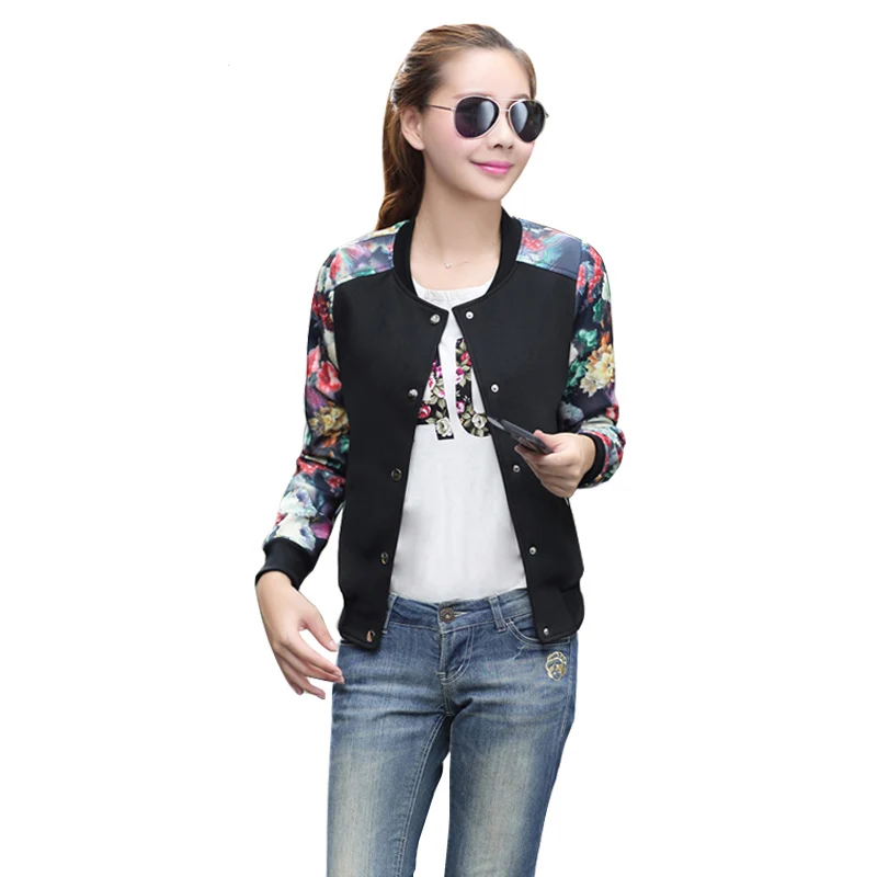 2017 Flower Print Plus Size Bomber Jacket Leisure Baseball Jacket Women ...