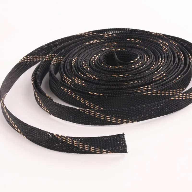 Braided Sleeving 10M 20mm Black+Gold Nylon Insulation Wire Cable Protecting PET High Density Expandable Sleeves |