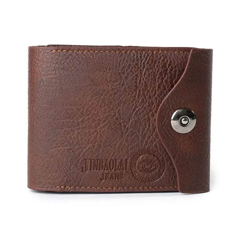 

JINBAOLAI 1 leather men's cross section leisure multi-function buckle three fold pocket money wallet