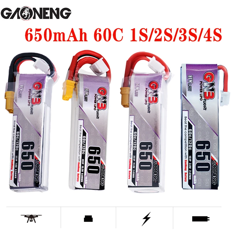Najtaniej 5 sztuk bateria lipo Gaoneng GNB HV 650mAh 60C 1s 2s 3s 4S HV z wtyczką PH2.0 XT30 dla Emax Tinyhawk Kingkong LDARC TINY