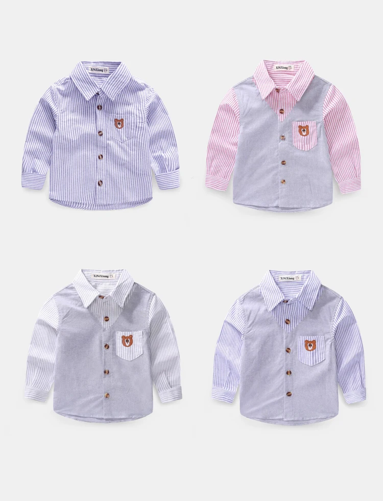Коллекция года, Осенняя детская одежда рубашки для мальчиков однотонные повседневные хлопковые рубашки с длинными рукавами и стоячим воротником для маленьких мальчиков, Детская рубашка, Топ
