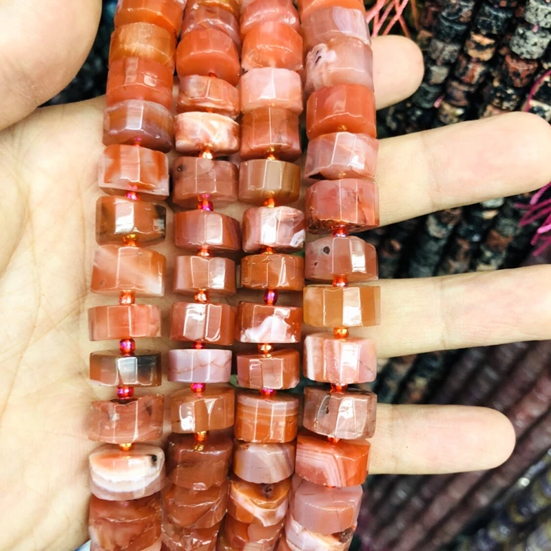 

Wholesale 2strings Red Carnelian Agat e Faceted Tube Beads, Approx 10-12mm Faceted Gem Stone Spacer Beads 15.5"/strand