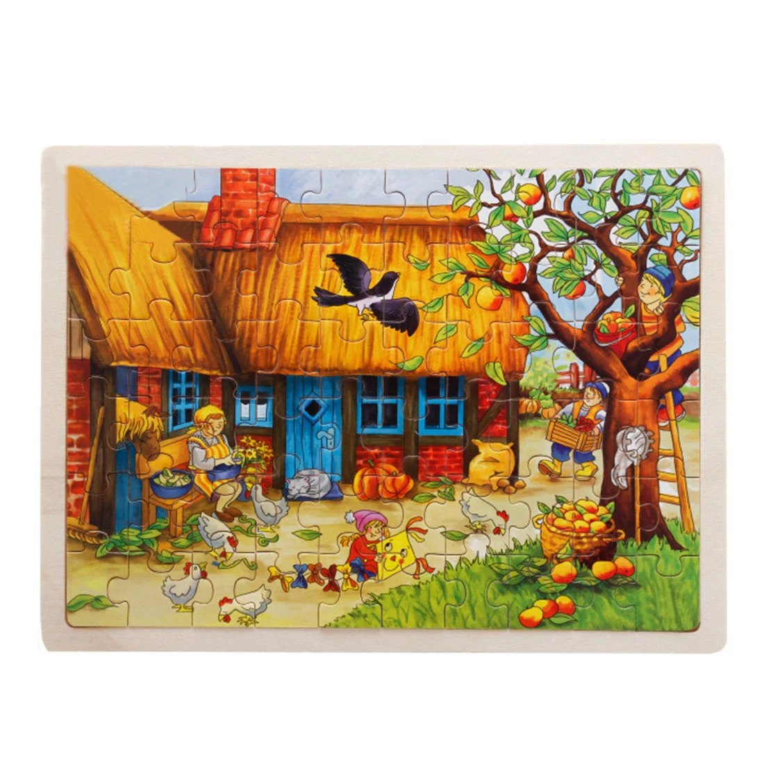 60 шт. деревянные головоломки яблоко дерево Ферма животные развивающие игры для детей игрушки для детей деревянная головоломка игрушки - Цвет: G