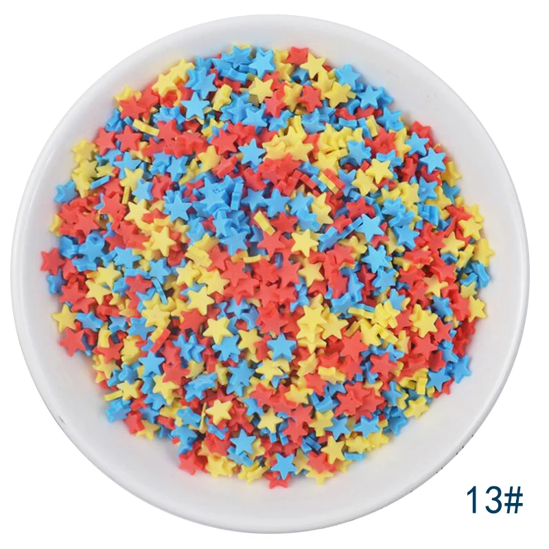 50g/lot Cute Hot Selling Clay Sprinkles, Colorful Heart Five Star Bow Candy Sprinkles for Crafts Making Slimediy