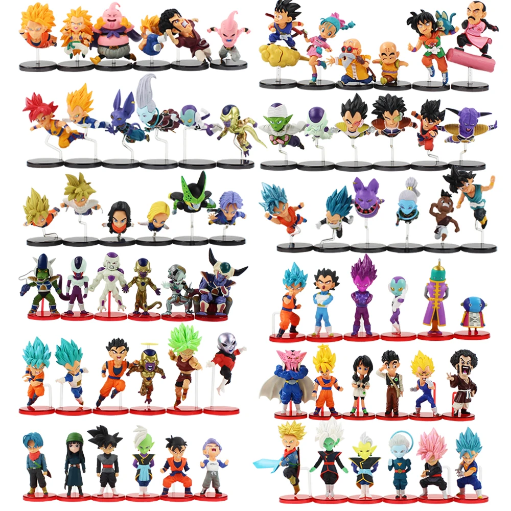 

6pcs/lot Dragon Ball Figures Son Goku Gohan Vegeta Trunks Kale Jiren Cell Frieza Gotenks Buu Broly Piccolo Beerus WCF Model Toy