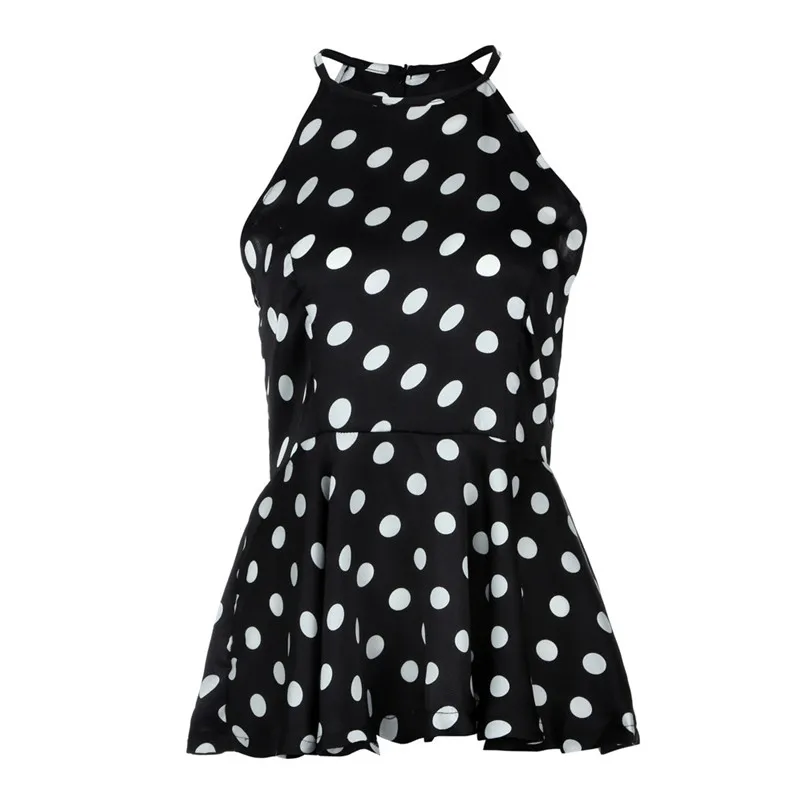 Fashion womens tops and blouses summer 2018 Casual Sleeveless O-Neck Dot Print Ruffles Chiffon Blouse Tops camicette Y18#N  (6)