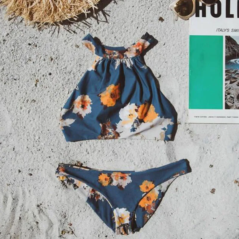 

SP&CITY Simple Basic Necklace Design Summer Floral High Waist Swimsuit Sexy Women G String Bikinis Wrapped Chest Micro Swimsuit