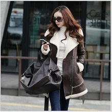 Latest Fashion Women Winter Coat Leather wool Thick Super Warm Coat Slim Leisure Big yards Lambs wool Medium long Coat G2196