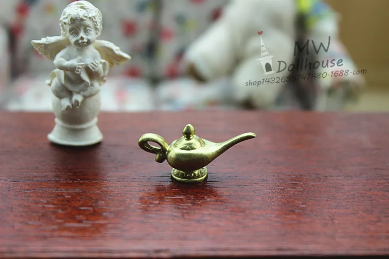 

wholesale 1:12 dollhouse miniature Mini Golden aladin teapot doll accessories toy match for forest animal collectible Gift