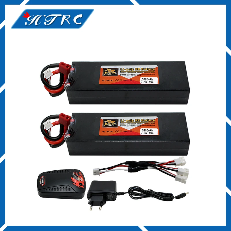

2pcs Original High Power 7.4V 5200mAh 40C 2S Lipo RC Battery Deans Plug + charger Li-polymer for RC Helicopter