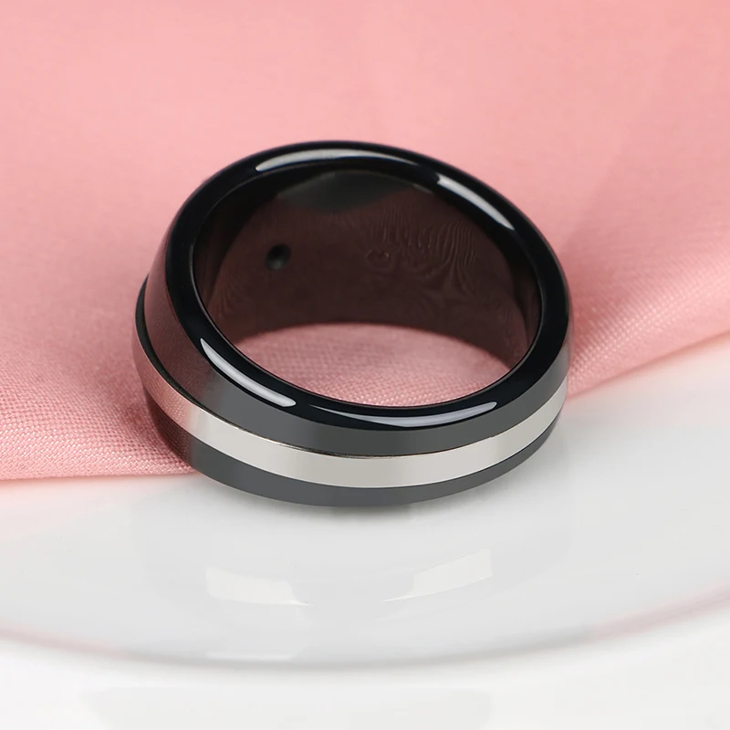 Модное мужское кольцо, простой стиль, Кристальное кольцо, нержавеющая сталь, круглая полоса, здоровые керамические кольца для мужчин и женщин, ювелирное изделие, подарок