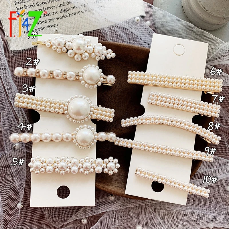 

F.J4Z Hot Korea Imitiation Pearl Flower Hairpins Luxurious Long Barrettes Hair Clips Bridal Hair Accessories Hair Jewelry