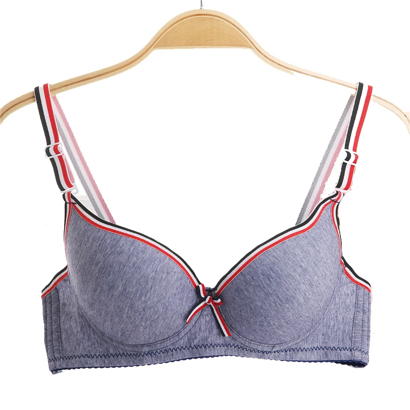 Solid Cute Bow Bras Cotton Student Girls Push Up Bras 32b 34 B 36 B  Wirefree Bras for Small Chest 3/4cup Underwire Gray Color