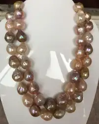 Великолепная 13-14 мм пресноводных барокко многоцветный жемчужное ожерелье 36 дюймов 925 серебро