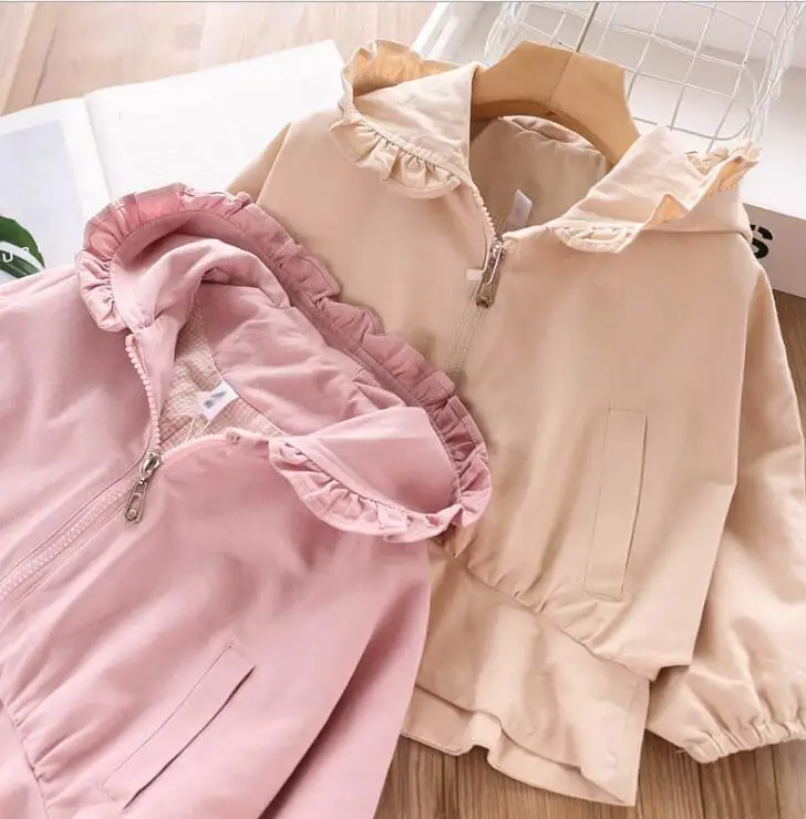 

2019 Fall Baby Girls Solid Ruffles Hooded Outwear, Princess Cute Outwear Wholesale 5 pcs/lot,