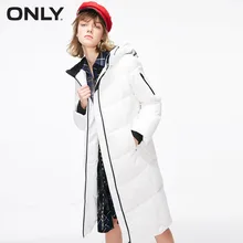 Только письмо шаблон с капюшоном шнурок прямой Fit длинный пуховик женщин | 118312538