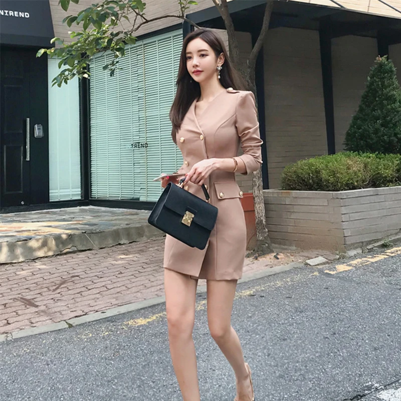 Модное женское офисное двубортное пальто новое поступление Корейская уличная темпераментная однотонная Удобная элегантная Толстая Тонкая куртка