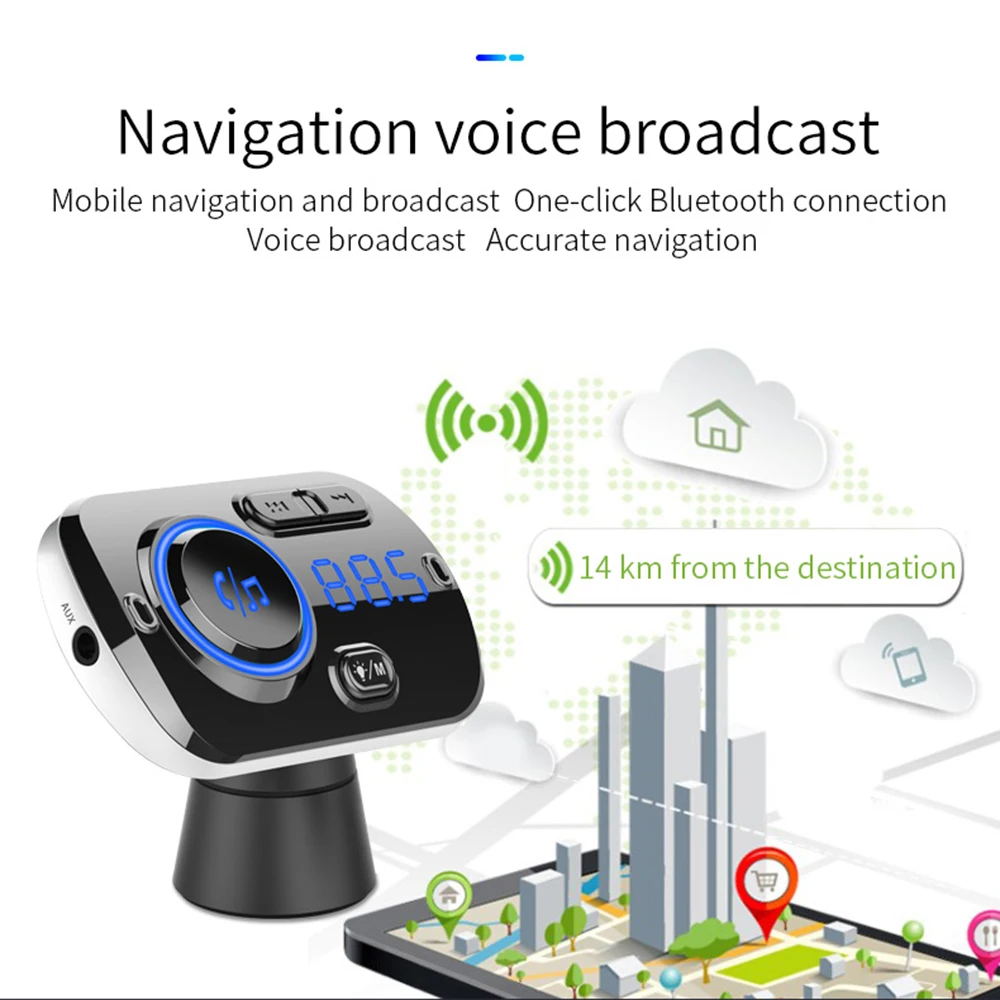 Fm-передатчик Bluetooth V5.0 Авто беспроводной радио Автомобильное зарядное устройство адаптер MP3 с QC3.0 Зарядка Поддержка USB TF карта окружающий светильник