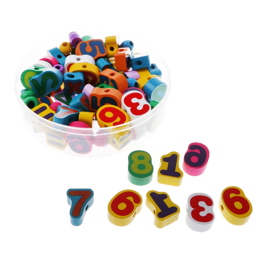 Kids Wooden Montessori Toy - Stringing Numbers Beads(80pcs), Math Learning Toy