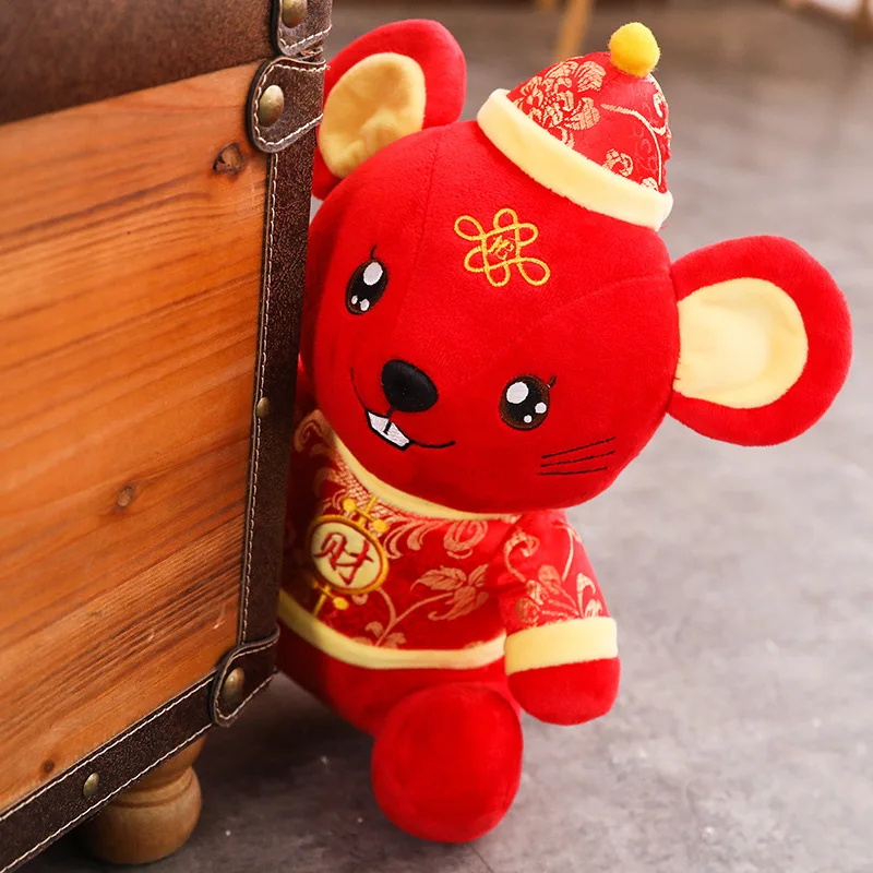 Год плюшевая крыса год игрушка-талисман плюшевая красная мышь в Танг костюм мягкие игрушки китайский год вечерние украшения подарок