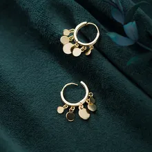 925 Sterling Silver Hoop Earring For Women Ear Jewelry Small Wafer Round Tassel Earring Female Gold Color Hoops Earing Korean
