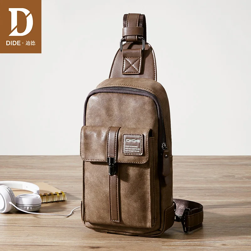 

DIDE New Fashion Chest Bags Men Vintage Ipad handbag Leather Small Travel Crossbody Shoulder Bag pack for Teenager Male bolsa