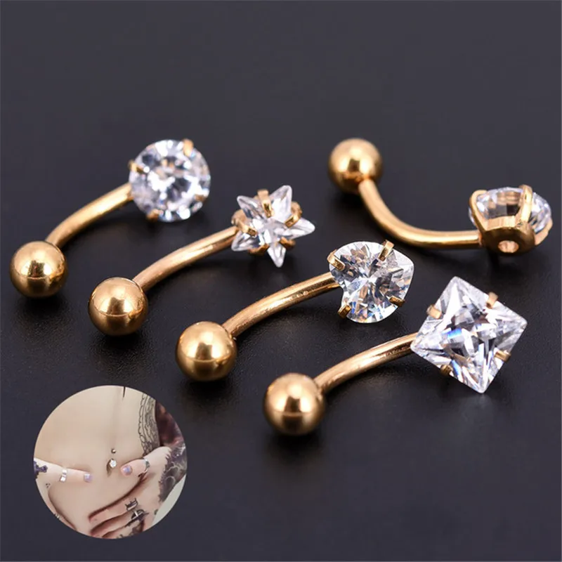 JIATENG New Anti Allergy Lounger Titanium Earrings Ear Nail Belly Button Rings Navel Piercing Star Heart Round Crystal Jewelry