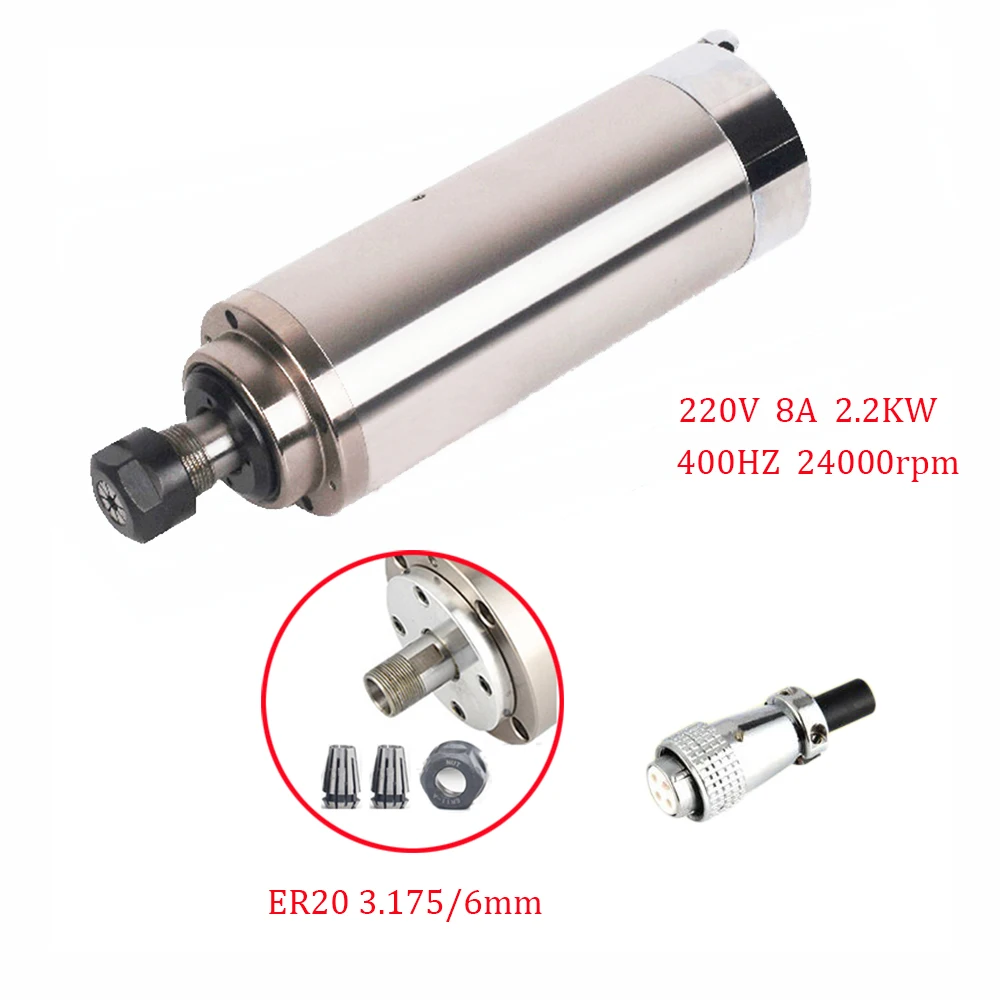2.2KW ER20 CNC мотор шпинделя комплект 220В 24000 об/мин 3 подшипника с водяным охлаждением +