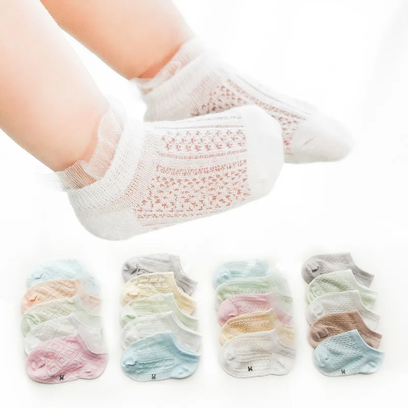 

5 pairs of new style children's socks summer thin combed cotton mesh breathable cotton infant lace male and female baby socks.