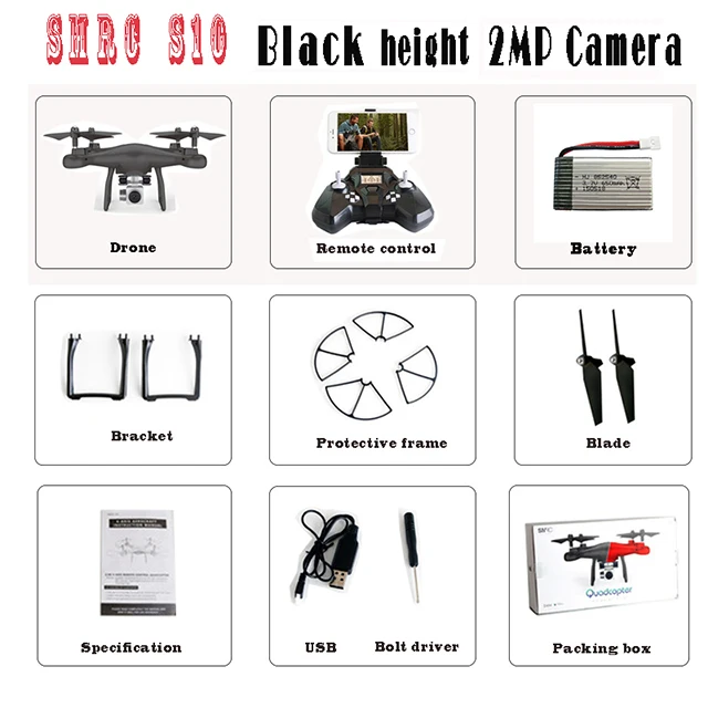 Black 2MP 1B Монопод для селфи SMRC S10 RC вертолет 2,4G гонки RC Дроны с 0.3MP или Широкий формат 2MP FPV WiFi HD камера Квадрокоптер VS SYMA X8C H31 - Цвет: Black 2MP 1B