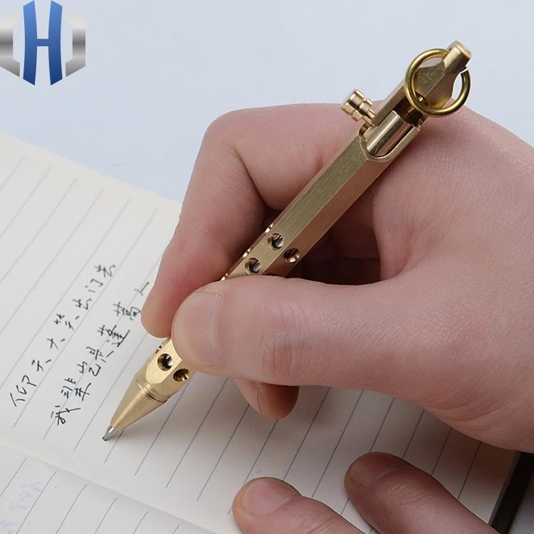 Латунная ручка ручной пулемет креативная Ретро шестиугольная латунная ручка для подписи канцелярские принадлежности высокого класса подарочная ручка
